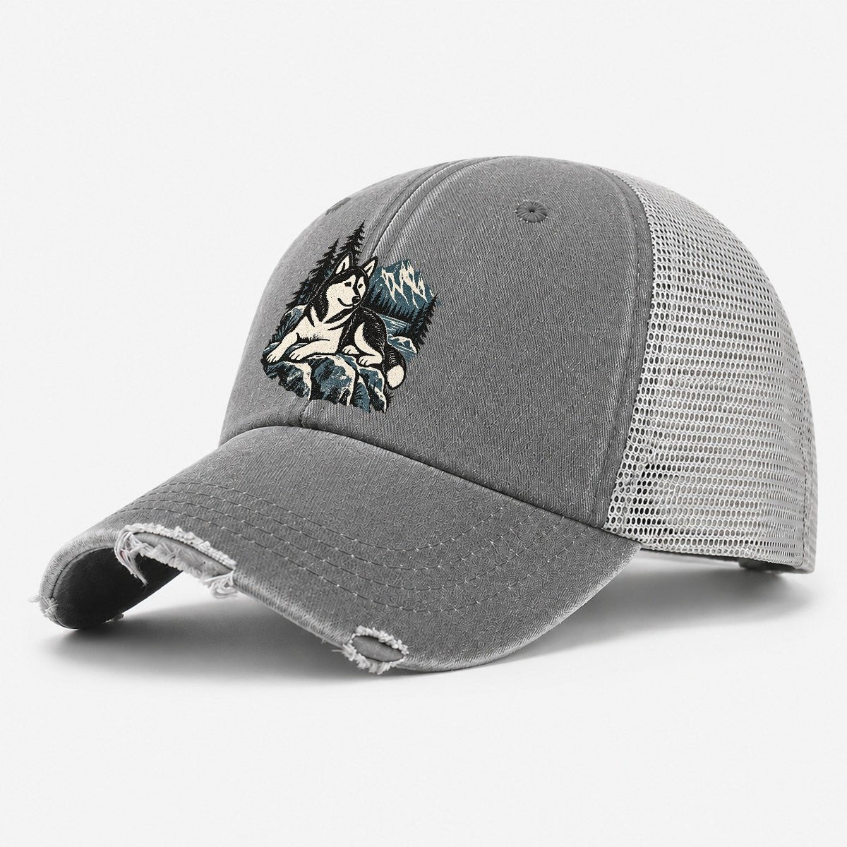 Husky Mountain Lake Washed Trucker Hat – Grey
