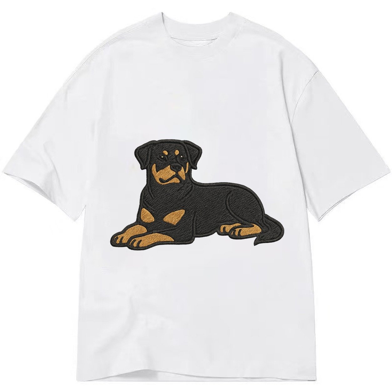 Rottweiler Black And Tan Relaxed Lying Down With Head Up Emb Classic T-shirt – White