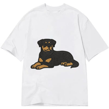 Rottweiler Black And Tan Relaxed Lying Down With Head Up Emb Classic T-shirt – White