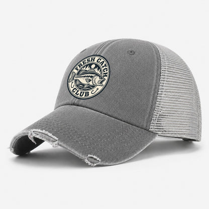 Fresh Catch Club Fishing Elegant Washed Trucker Hat – Grey