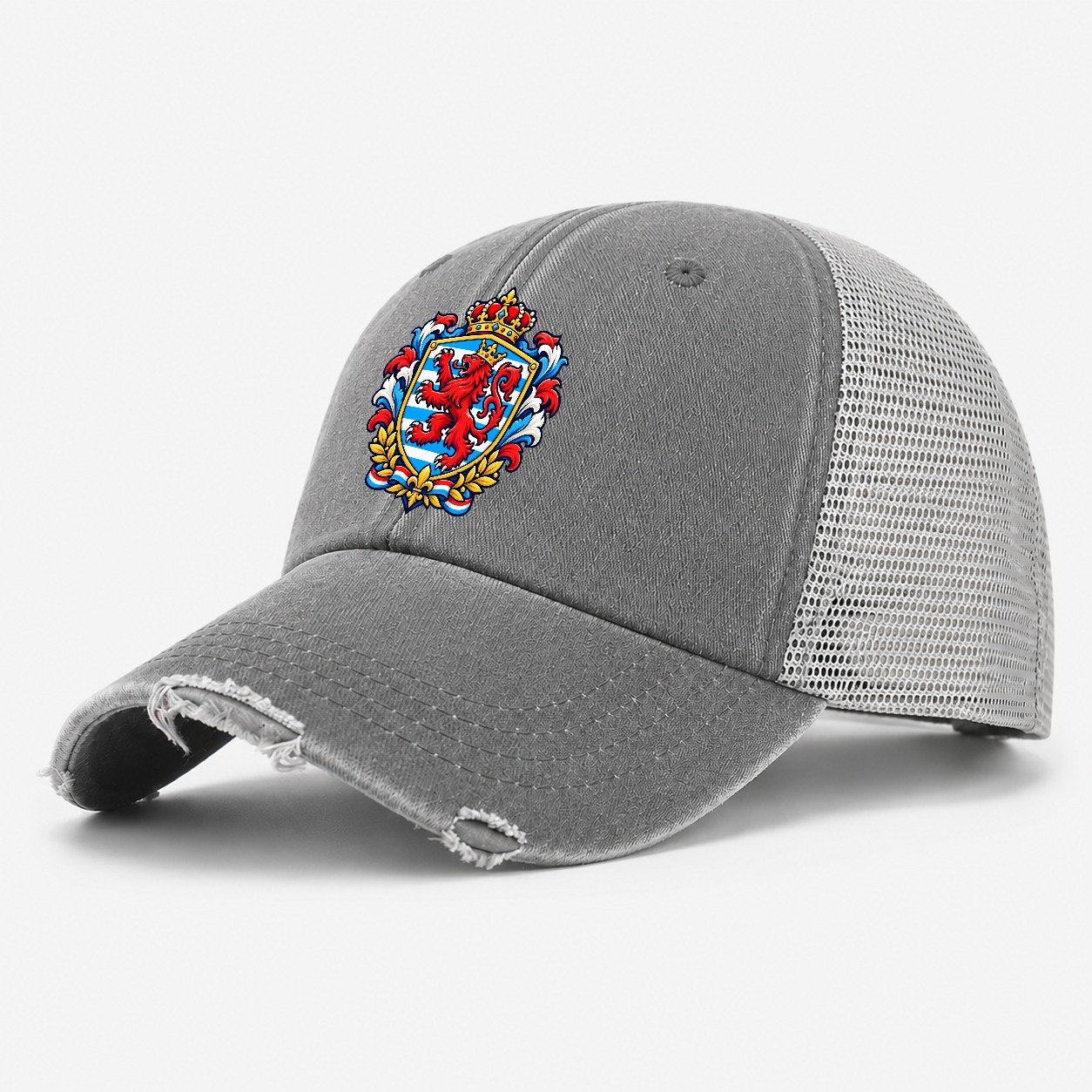 Luxembourg Heraldic Crest Country Logos Washed Trucker Hat – Grey