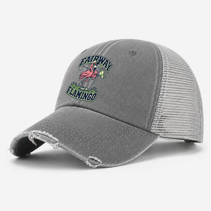 Fairway Flamingo Golf Life Washed Trucker Hat – Grey