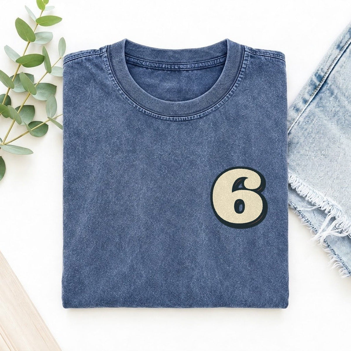 Number 6 Left Chest Vintage T-shirt – Washed Blue