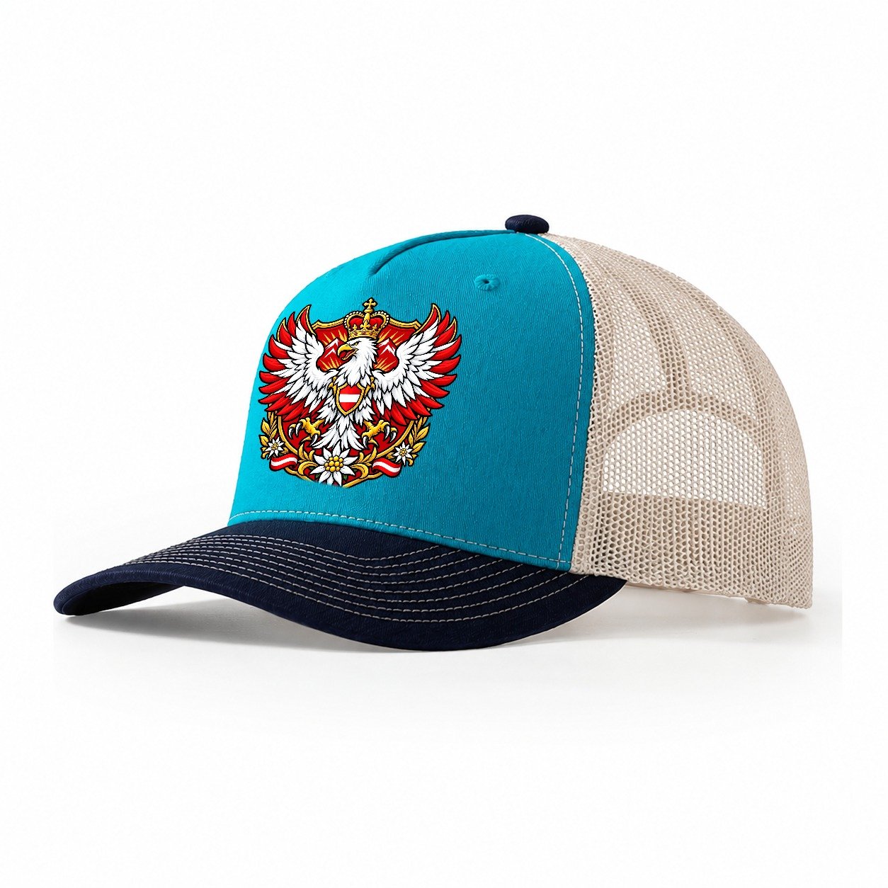 Austria Heraldic Crest Country Logos Trucker Hat – Teal Navy
