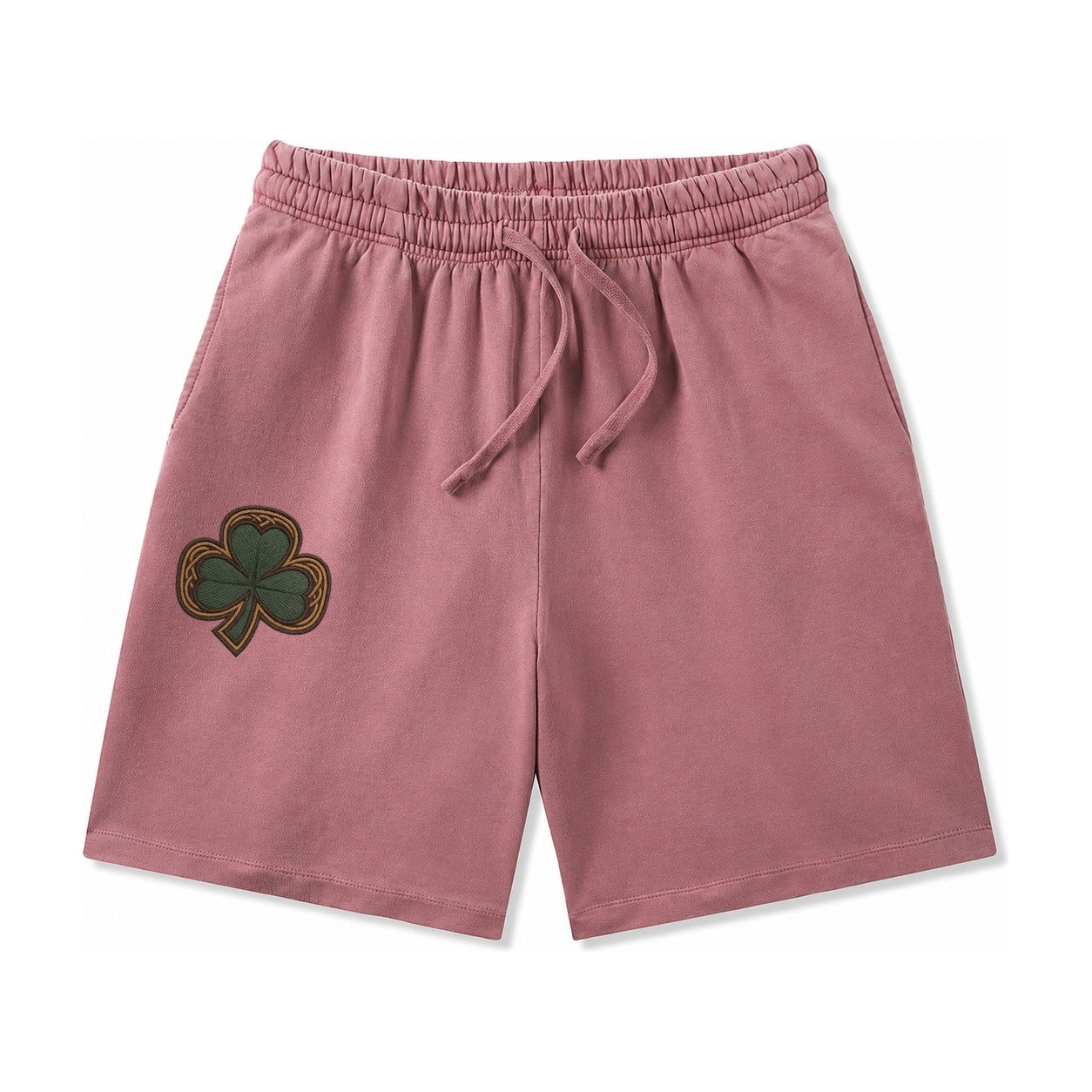 Shamrock Three Leaf Clover With Celtic Border Design Washed Shorts – Burgundy