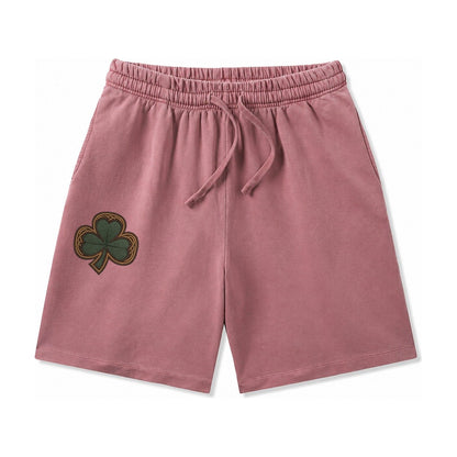 Shamrock Three Leaf Clover With Celtic Border Design Washed Shorts – Burgundy