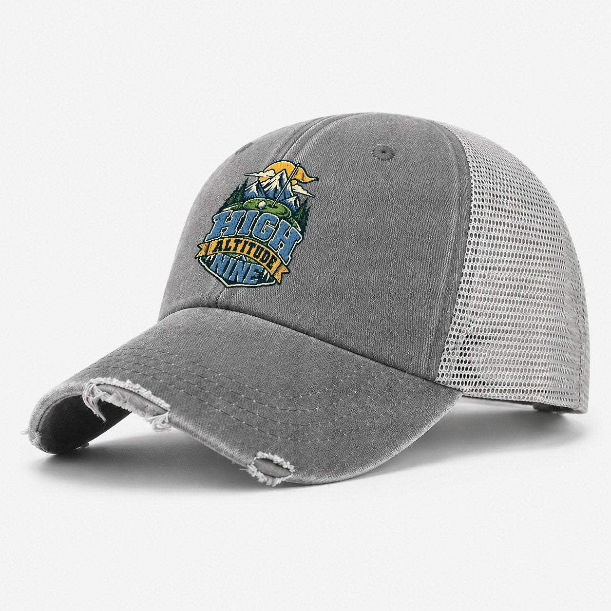 High Altitude Nine Golf Life Washed Trucker Hat – Grey