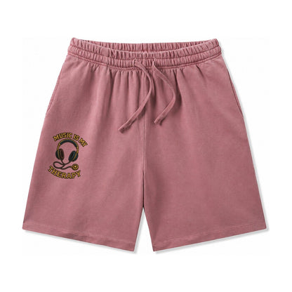 Music Is My Therapy Washed Shorts – Burgundy