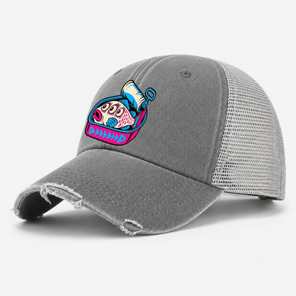 Three Eyed Sardine Tin Crazy Styles Washed Trucker Hat – Grey