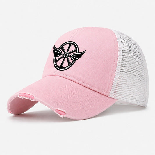 Winged Bicycle Wheel Cycling Life Washed Trucker Hat – Light Pink
