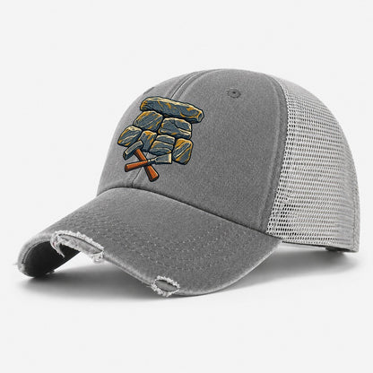 Seven Stone Wall Mason Hammer And Chisel Uk Culture Heritage Washed Trucker Hat – Grey