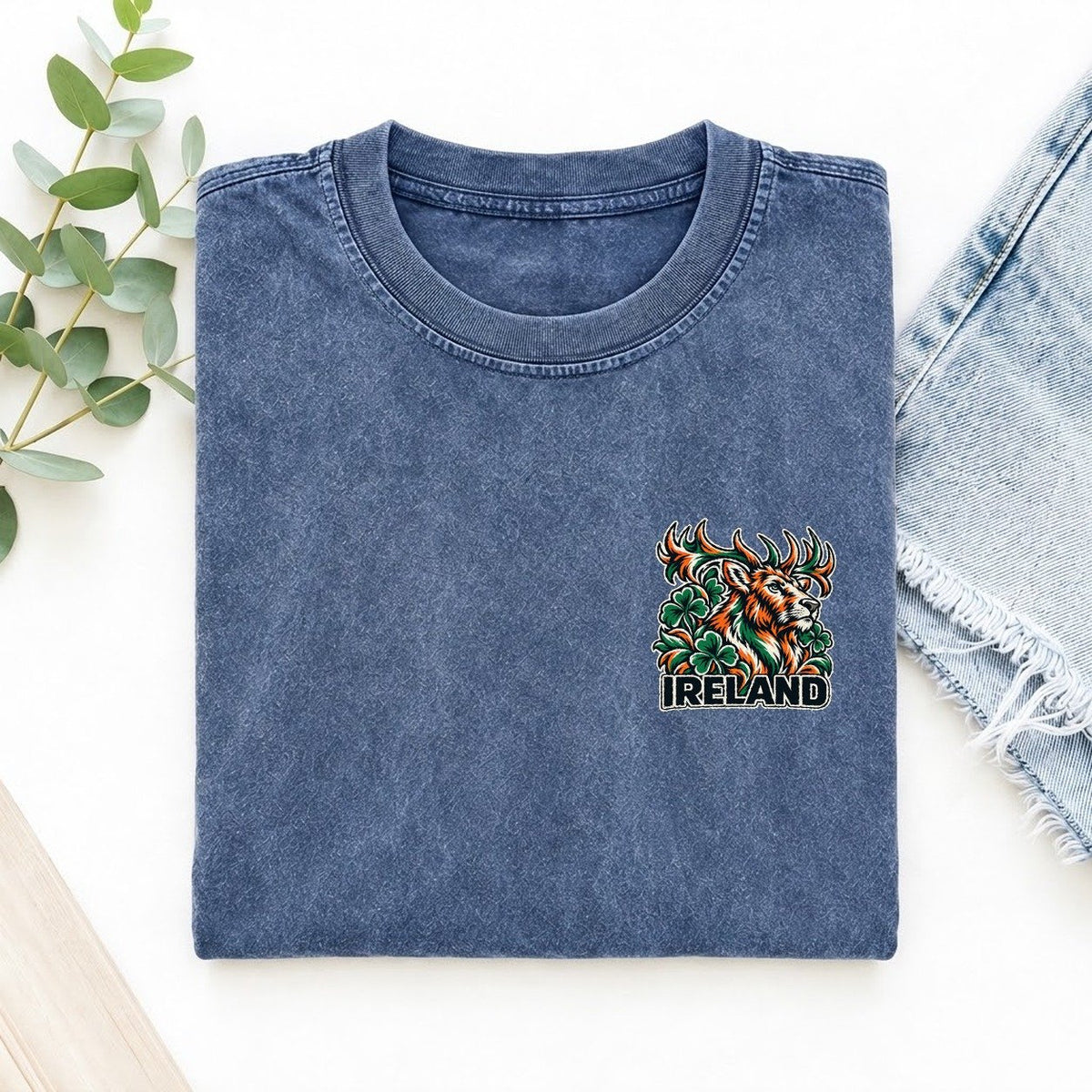 Ireland Country Pride Left Chest Vintage T-shirt – Washed Blue