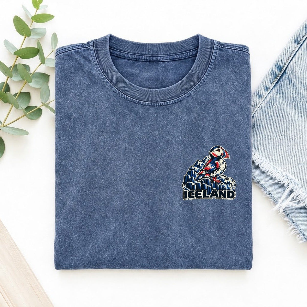 Iceland Country Pride Left Chest Vintage T-shirt – Washed Blue