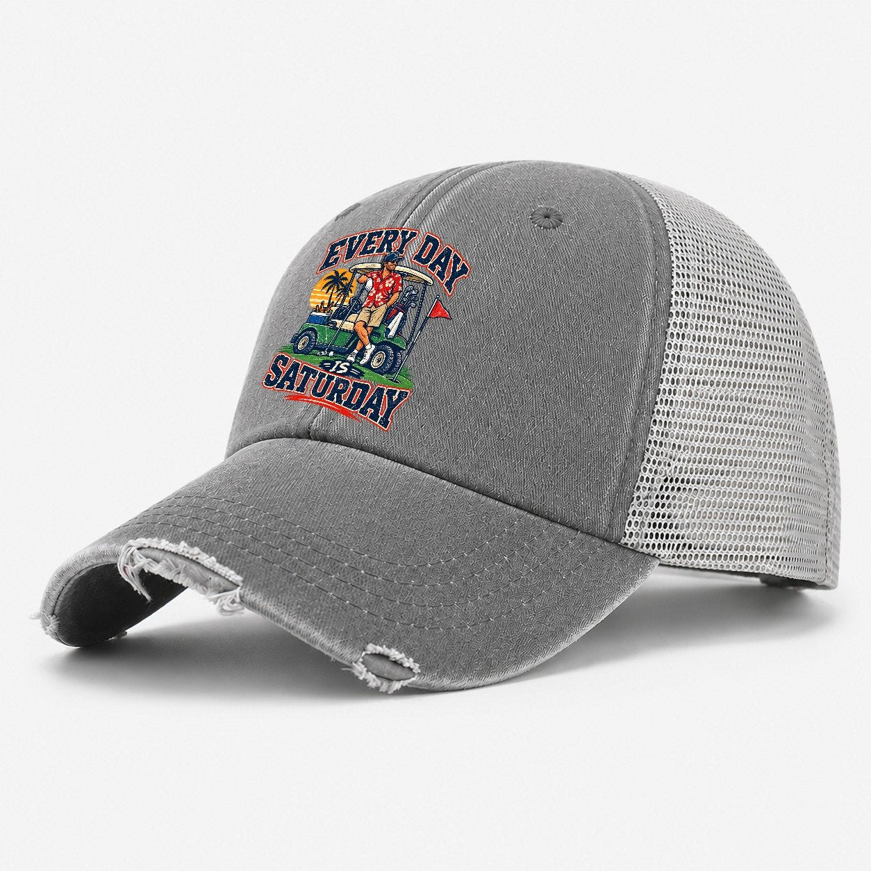Every Day Is Saturday Golf Life Washed Trucker Hat – Grey