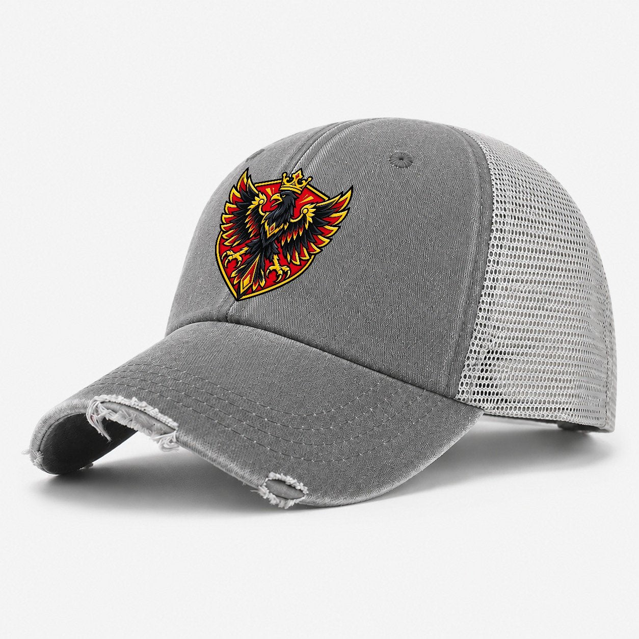 Germany Minimal Emblem Country Logos Washed Trucker Hat – Grey