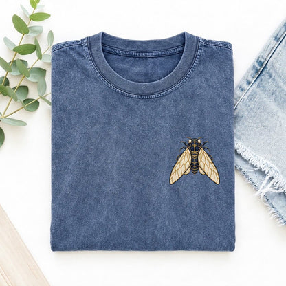 Cicada Wing Lantern Left Chest Vintage T-shirt – Washed Blue
