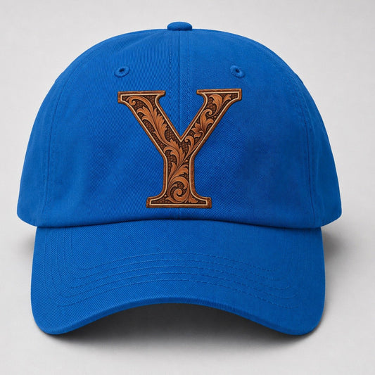 Tooled Leather Y Monogram Baseball Cap – Blue