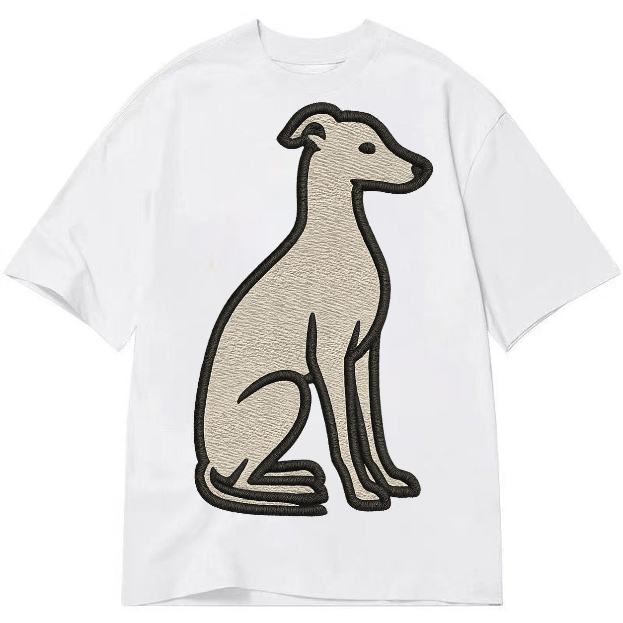 Italian Greyhound Gray Embroidered Sitting Pose Classic T-shirt – White