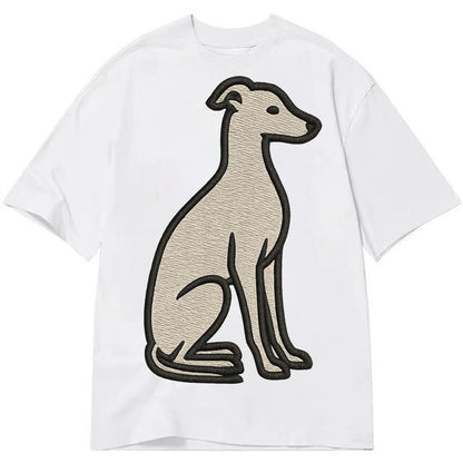 Italian Greyhound Gray Embroidered Sitting Pose Classic T-shirt – White
