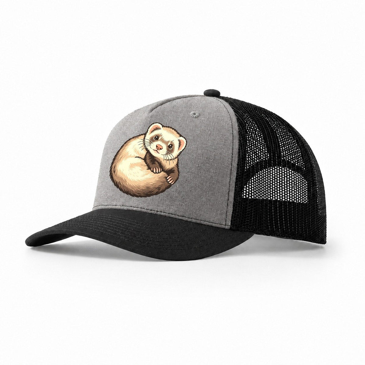 Ferret Loop Small Pet Logos Trucker Hat – Grey Black