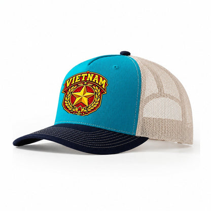 Vietnam Retro Badge Country Logos Trucker Hat – Teal Navy