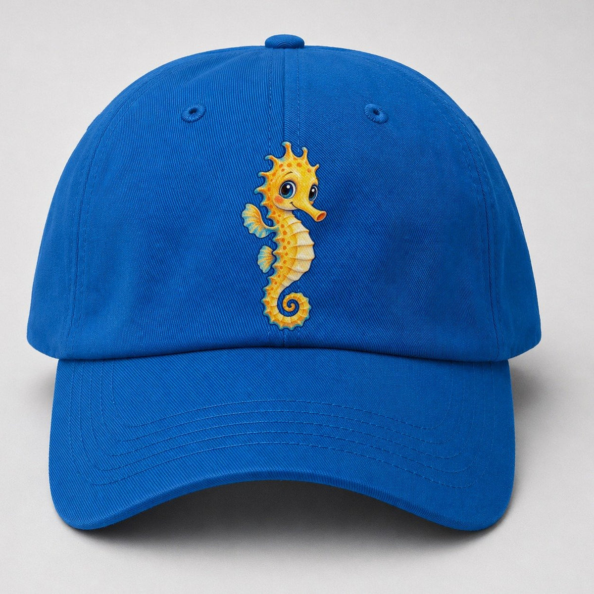 Seahorse Vertical Hello Sea Sprite Baseball Cap – Blue