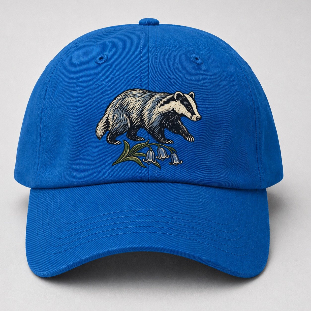 British Badger With Bluebell Sprig Uk Culture Heritage Baseball Cap – Blue