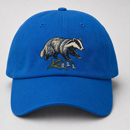 British Badger With Bluebell Sprig Uk Culture Heritage Baseball Cap – Blue