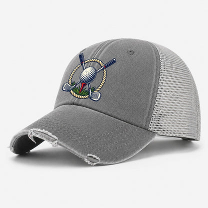 Crossed Clubs Crest Golf Life Washed Trucker Hat – Grey