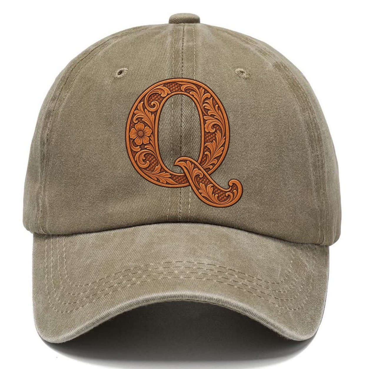 Tooled Leather Q Monogram Classic Cap – Warm Sand