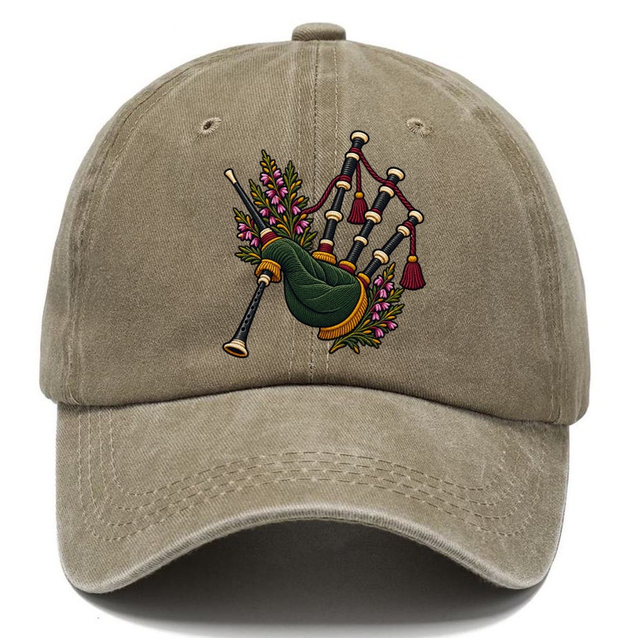 Scottish Bagpipes And Heather Uk Culture Heritage Classic Cap – Warm Sand