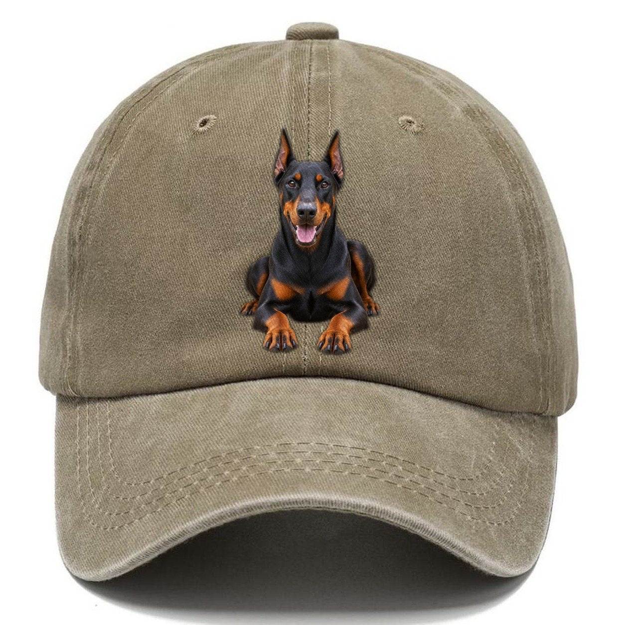 Doberman Pinscher Sitting Top Breeds Classic Cap – Warm Sand
