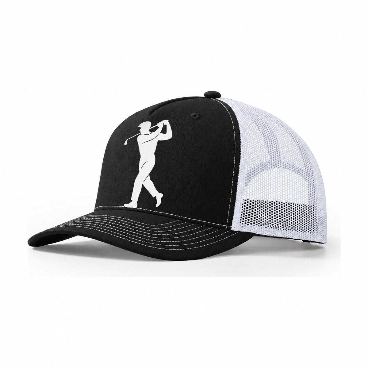 Golfer Perfect Swing Follow Through Trucker Hat – Black White