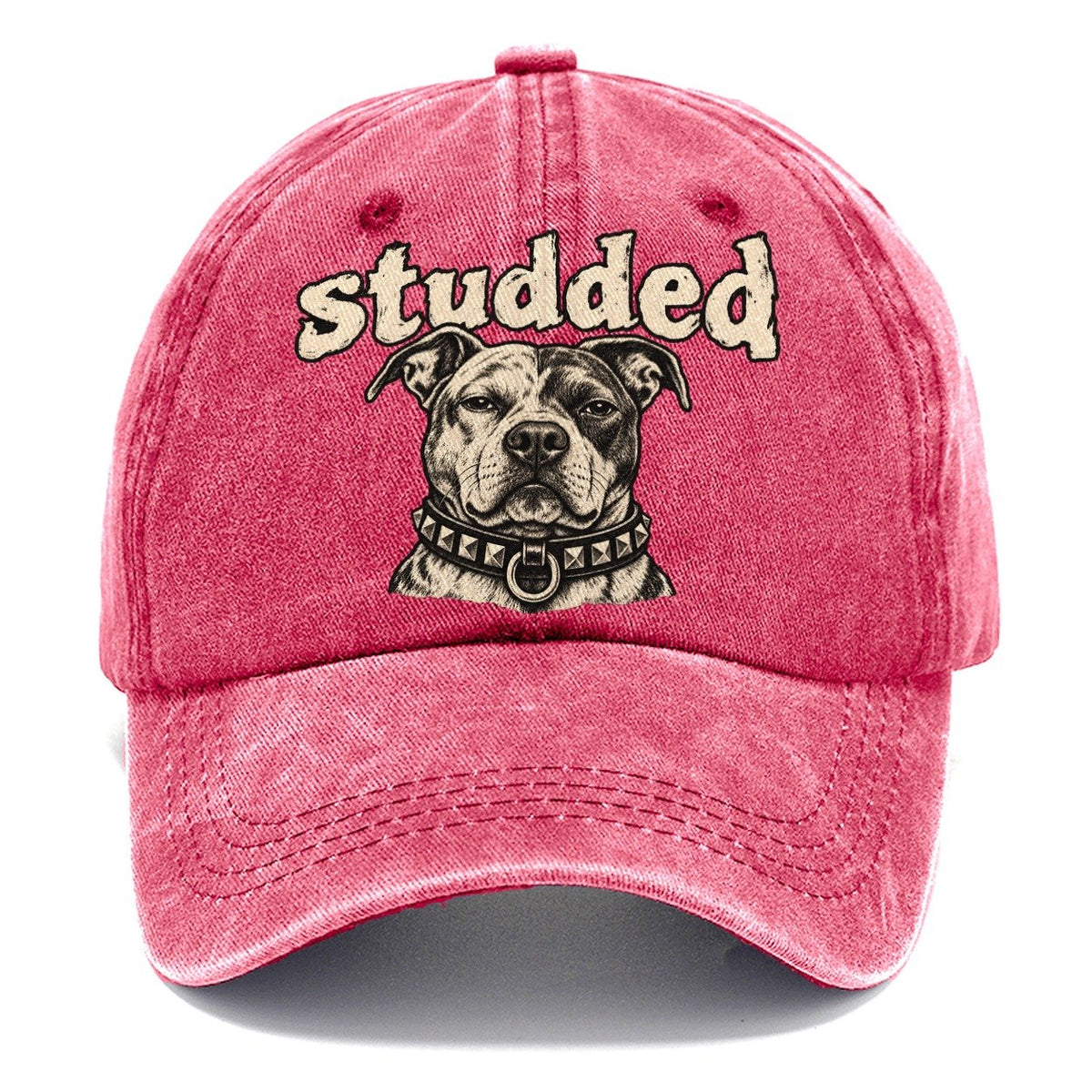 A Broad Skulled Dog Head Wearing A Heavy Studded Collar Bark For Me Classic Cap – Pomegranate Blush