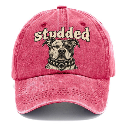 A Broad Skulled Dog Head Wearing A Heavy Studded Collar Bark For Me Classic Cap – Pomegranate Blush