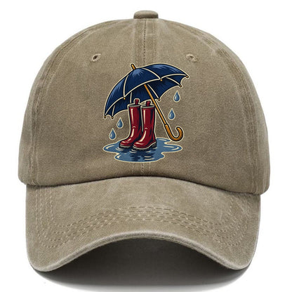 Rainy Day Umbrella And Wellington Boots Uk Culture Heritage Classic Cap – Warm Sand