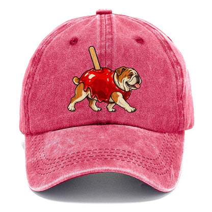 One Bulldog In Halloween Costume Candy Apple Costume Red Glossy Shell With A Stick Halloween Dog Parade Classic Cap – Pomegranate Blush