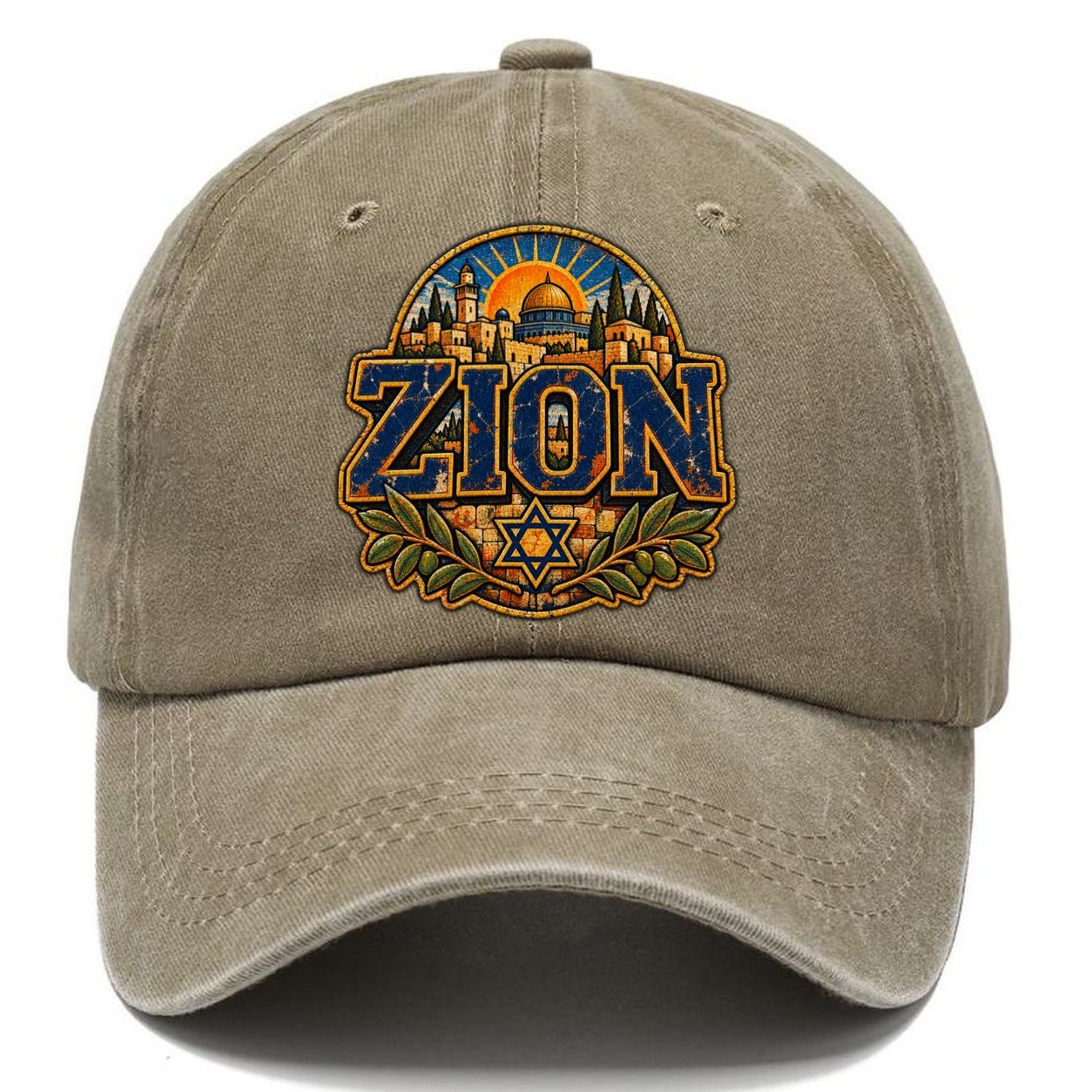 Zion Block Letters Jerusalem Classic Cap – Warm Sand