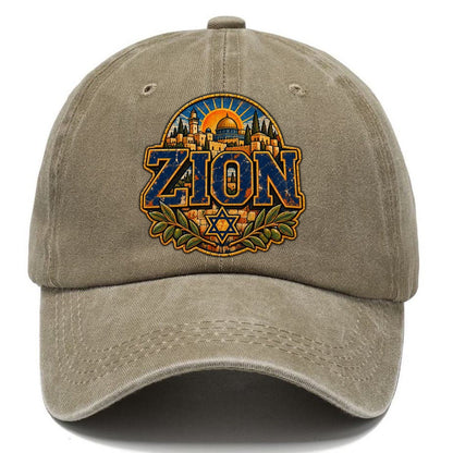 Zion Block Letters Jerusalem Classic Cap – Warm Sand