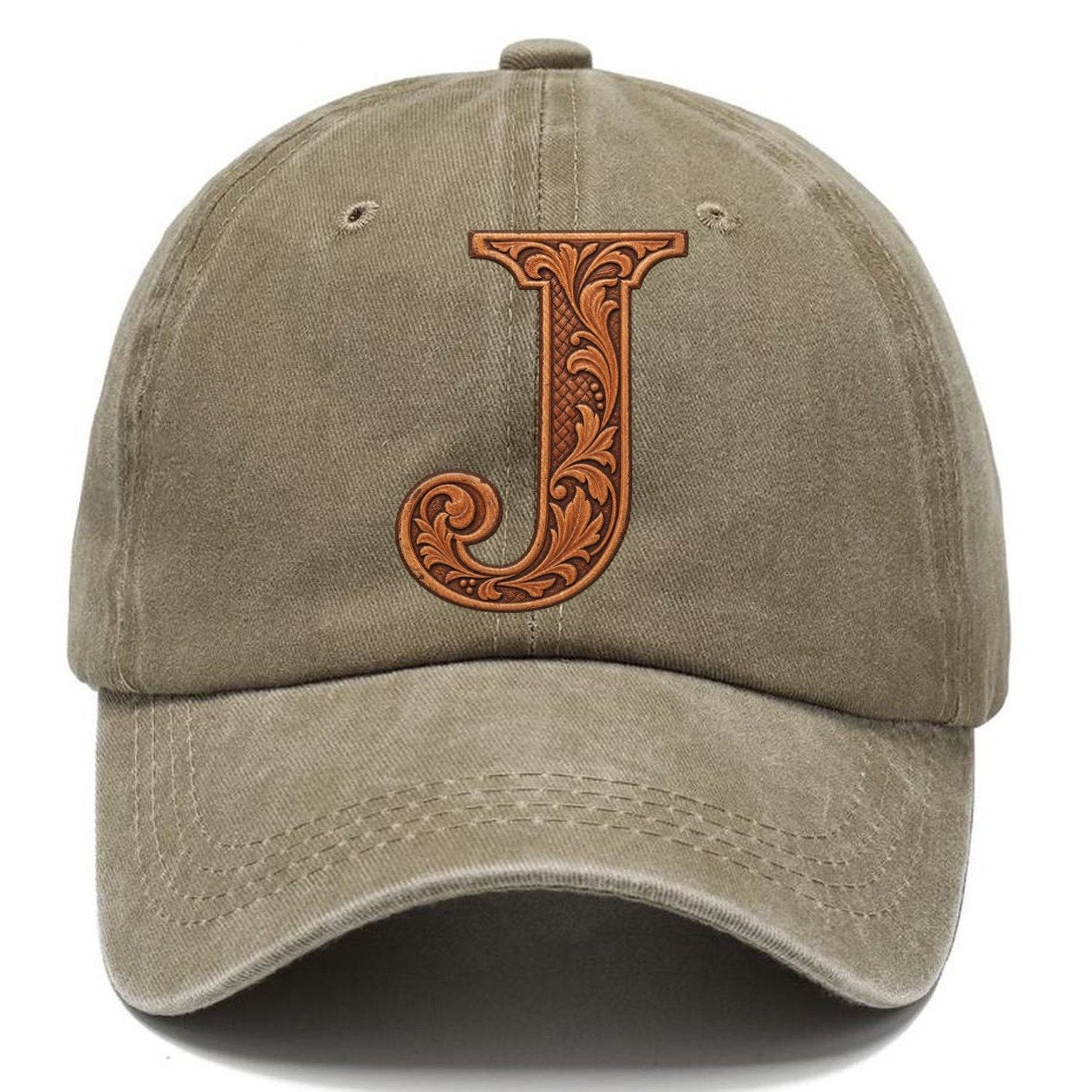 Tooled Leather J Monogram Classic Cap – Warm Sand