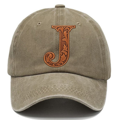 Tooled Leather J Monogram Classic Cap – Warm Sand