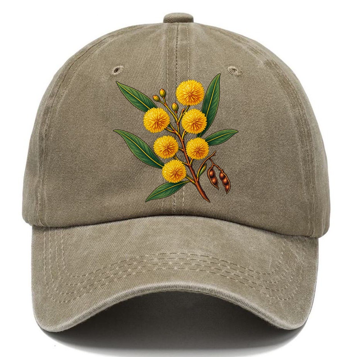 Golden Wattle Flowering Sprig Australia Cultural Icons Classic Cap – Warm Sand