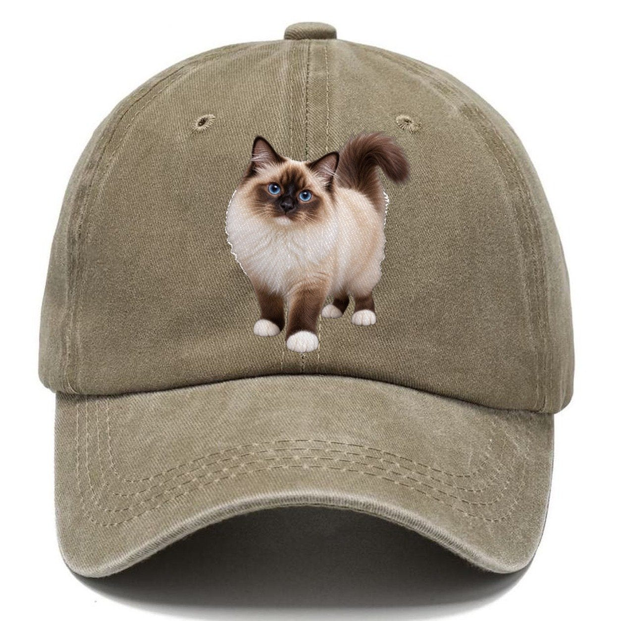 Birman Standing Three Quarter Realistic Cat Portrait Classic Cap – Warm Sand