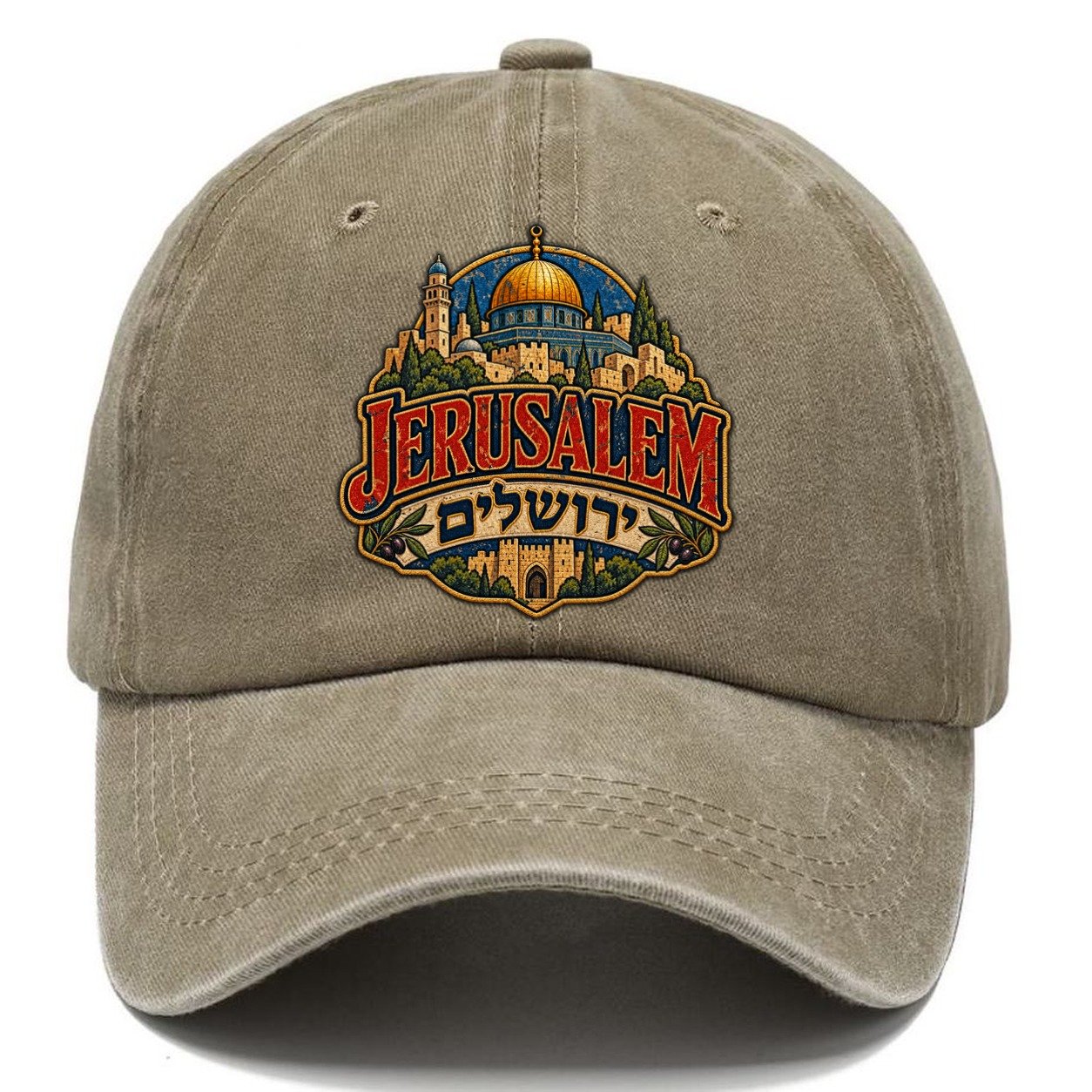 Retro Yerushalayim Script Jerusalem Classic Cap – Warm Sand