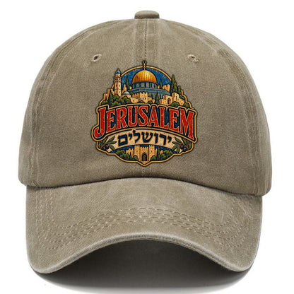 Retro Yerushalayim Script Jerusalem Classic Cap – Warm Sand