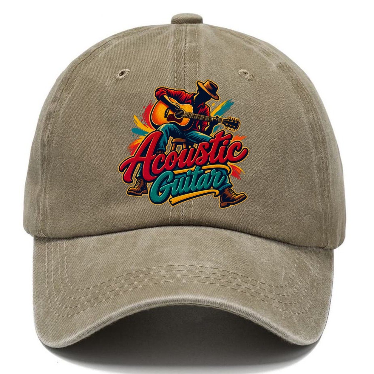 Acoustic Guitar Wordmark Music Instruments Classic Cap – Warm Sand