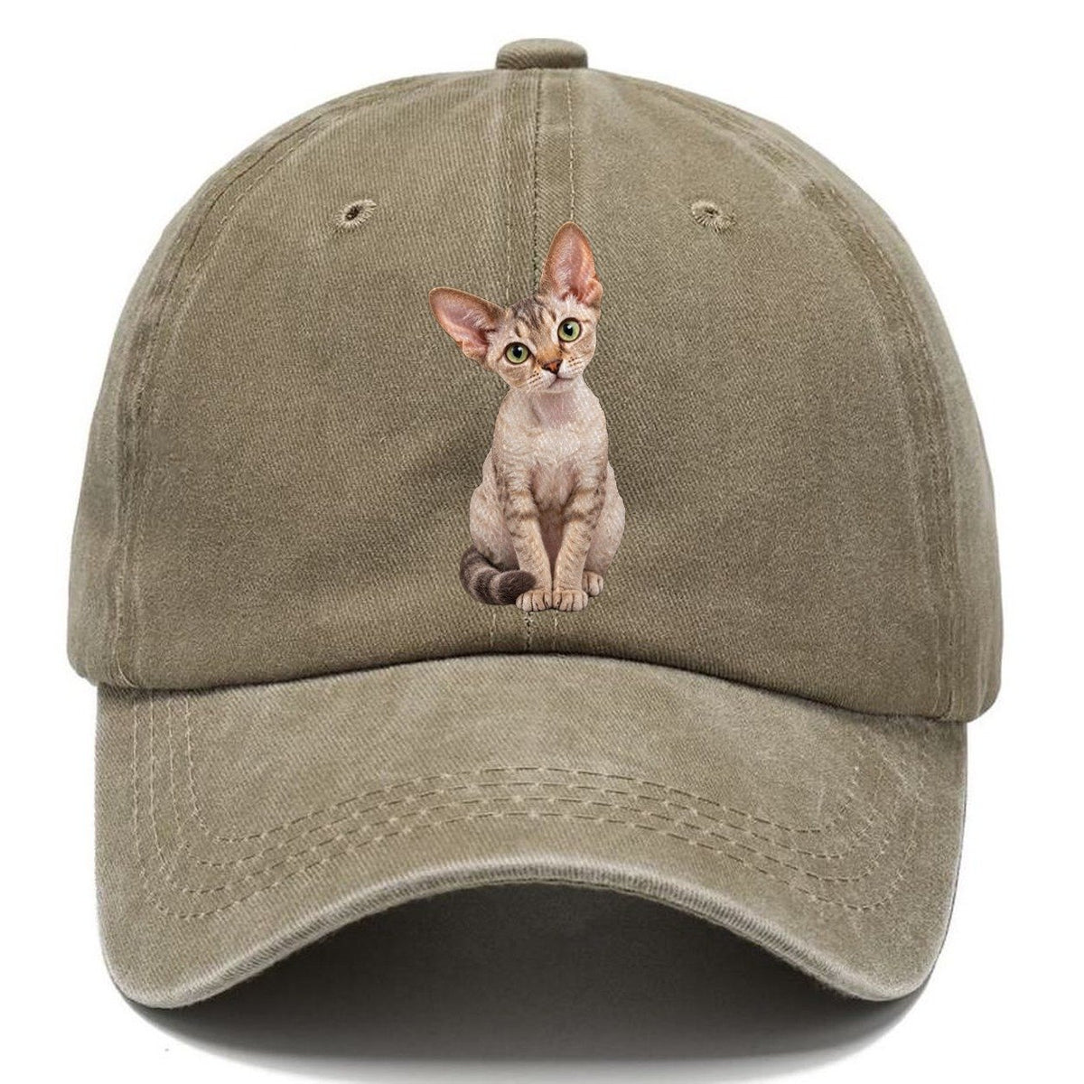 Devon Rex Seated Portrait Realistic Cat Portrait Classic Cap – Warm Sand