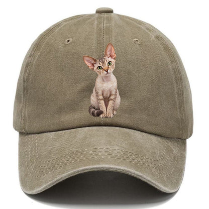 Devon Rex Seated Portrait Realistic Cat Portrait Classic Cap – Warm Sand