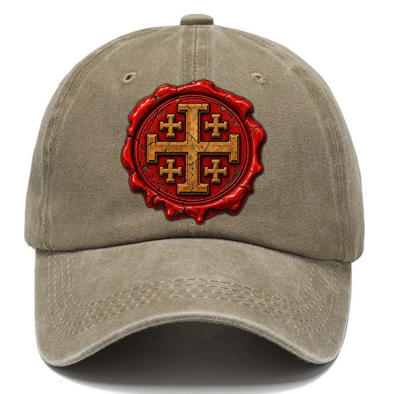 Red Wax Seal Impression Jerusalem Cross Classic Cap – Warm Sand