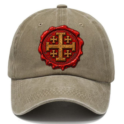Red Wax Seal Impression Jerusalem Cross Classic Cap – Warm Sand